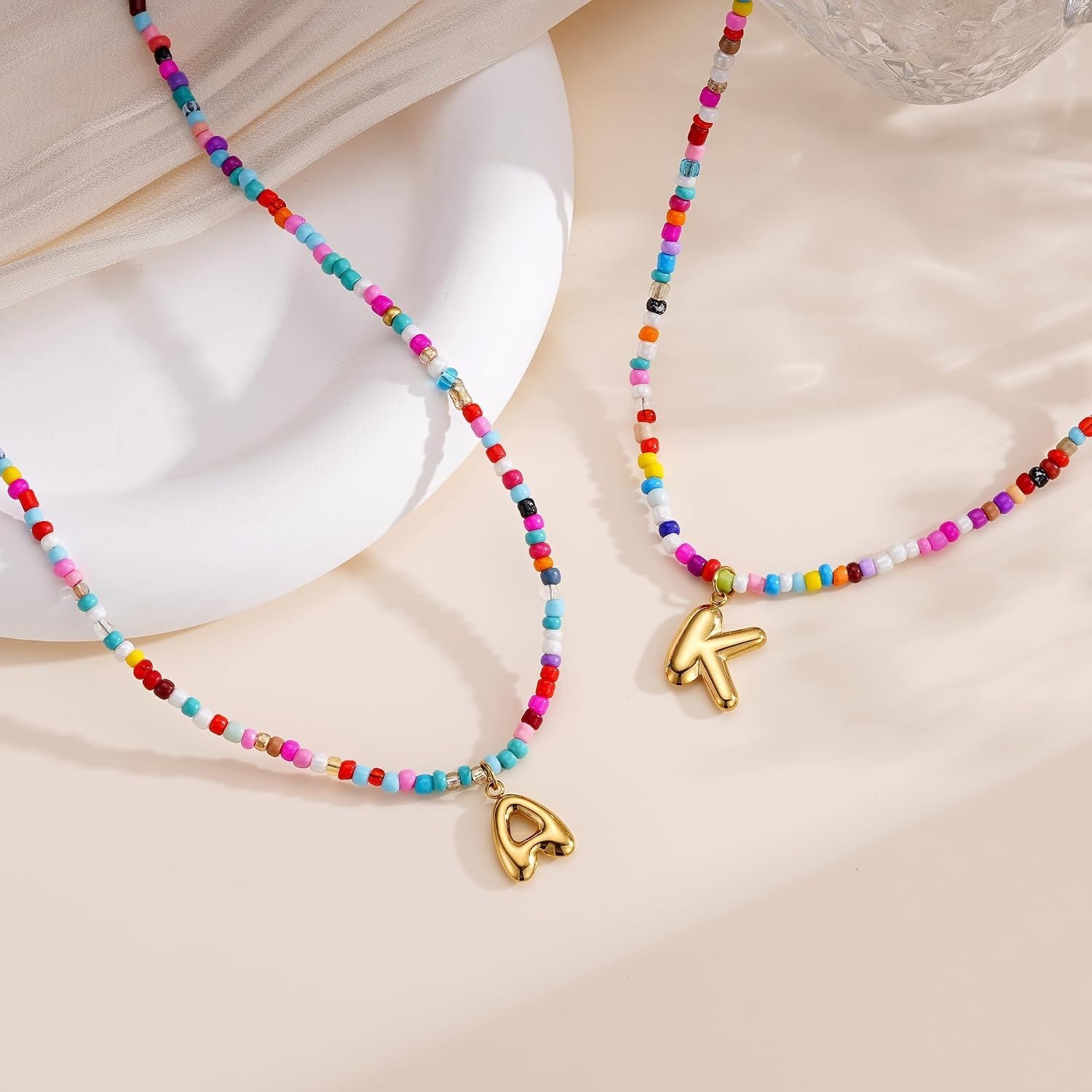 Elegant Beaded Initial Necklace with Adjustable Length – Perfect Gift Idea
