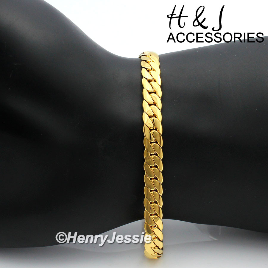 7.5″-11″MEN Stainless Steel 8mm Gold Plated Miami Cuban Curb Link Bracelet*GB155
