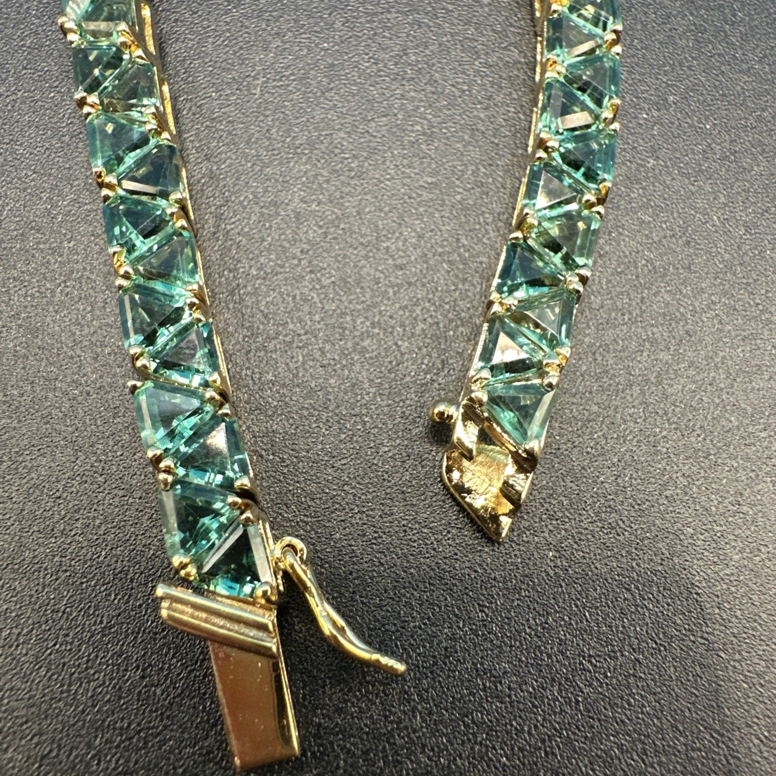 Vintage Ross Simons Silver 925 Gold Vermeil Emerald Green CZ Bracelet 7.5″ long