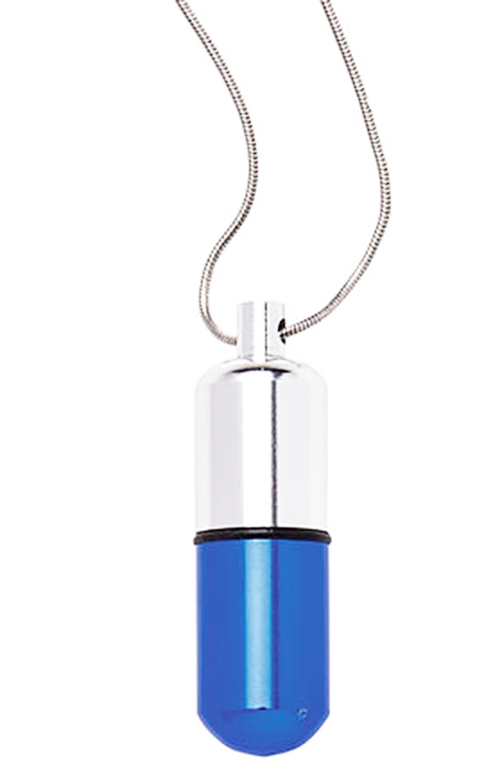 Blue Metallic Pill Holder Necklace Silver Chain