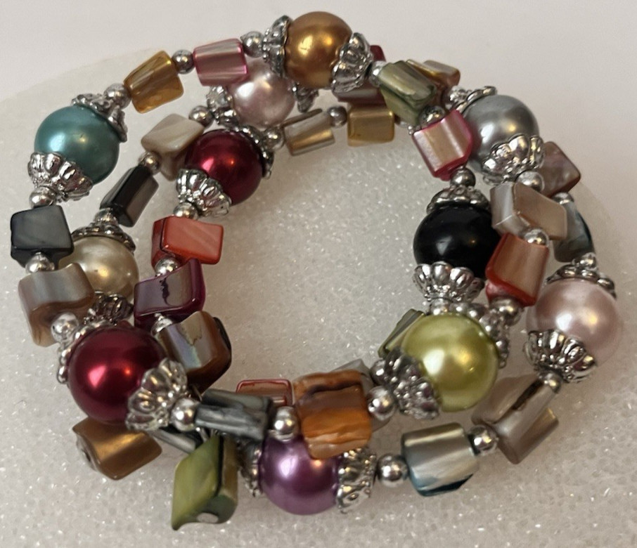 Multi-Color Wire Wrap Coiled Beaded Bracelet
