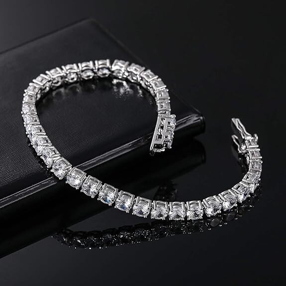 18k White Gold Plated CZ Tennis Bracelet, 4MM Cubic Zirconia Charm Bracelet