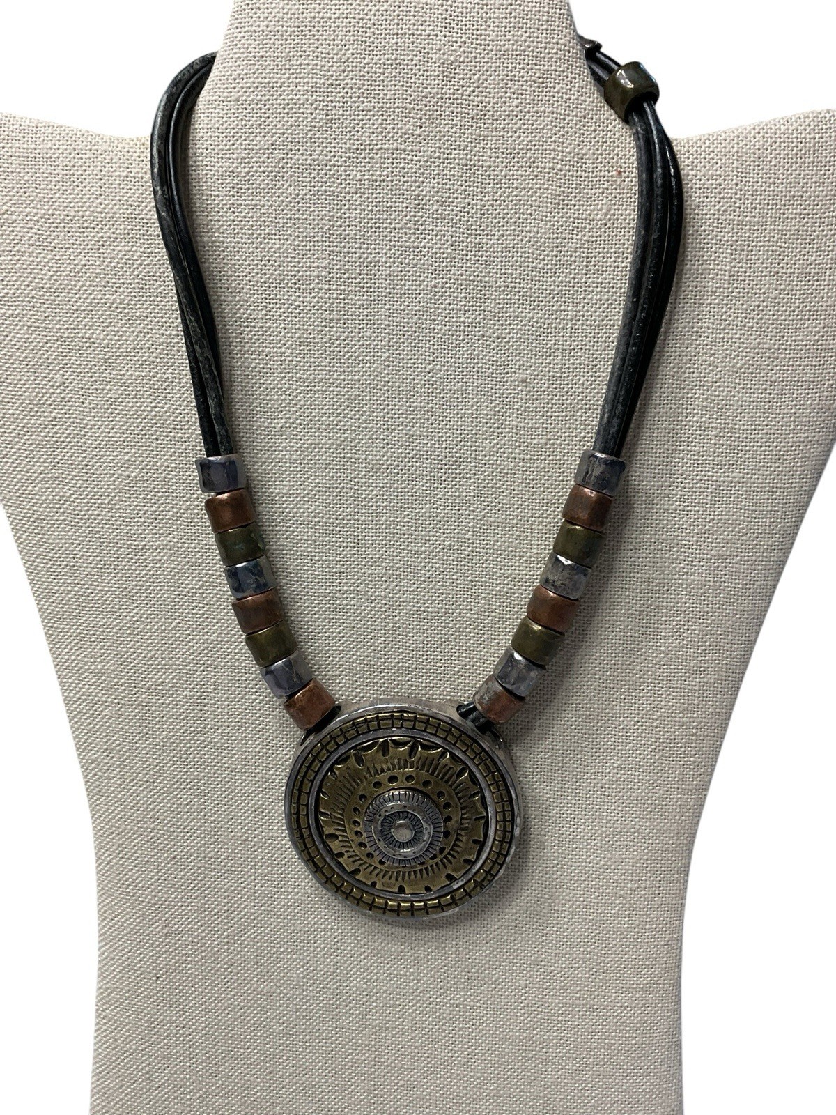 Chicos Bronze Tone Medallion Multi strand Statement Necklace