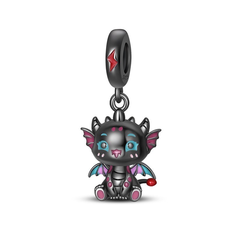 KUNSIR 925 Sterling Silver Charm Cute Cartoon Dragon Dangle For Bracelet Charm