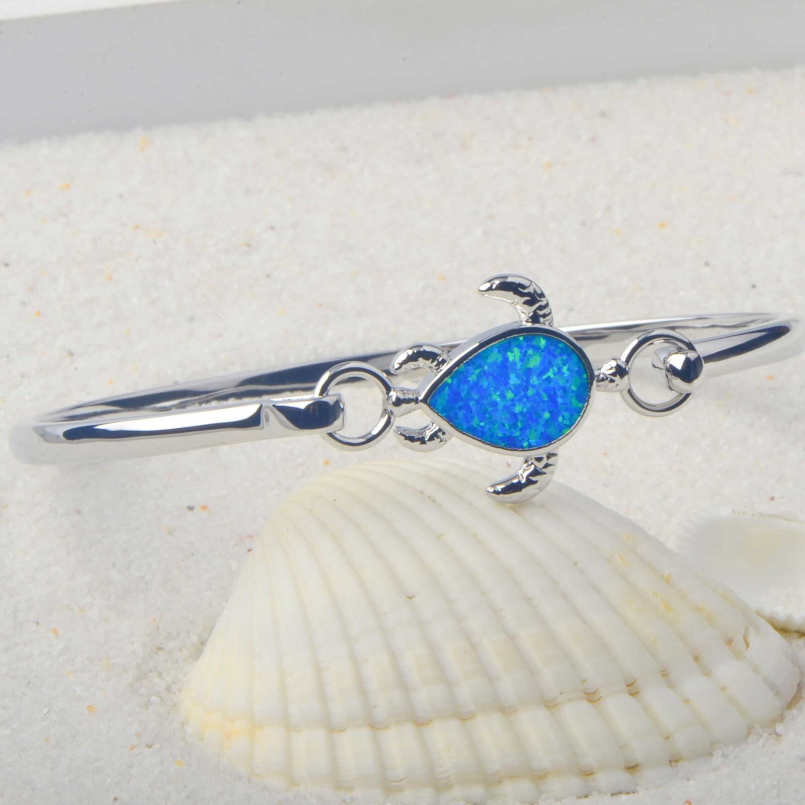 Hawaii Blue Opal Beach Turtle Cuff Bangles 925 Sterling Sliver Jewelry For Women