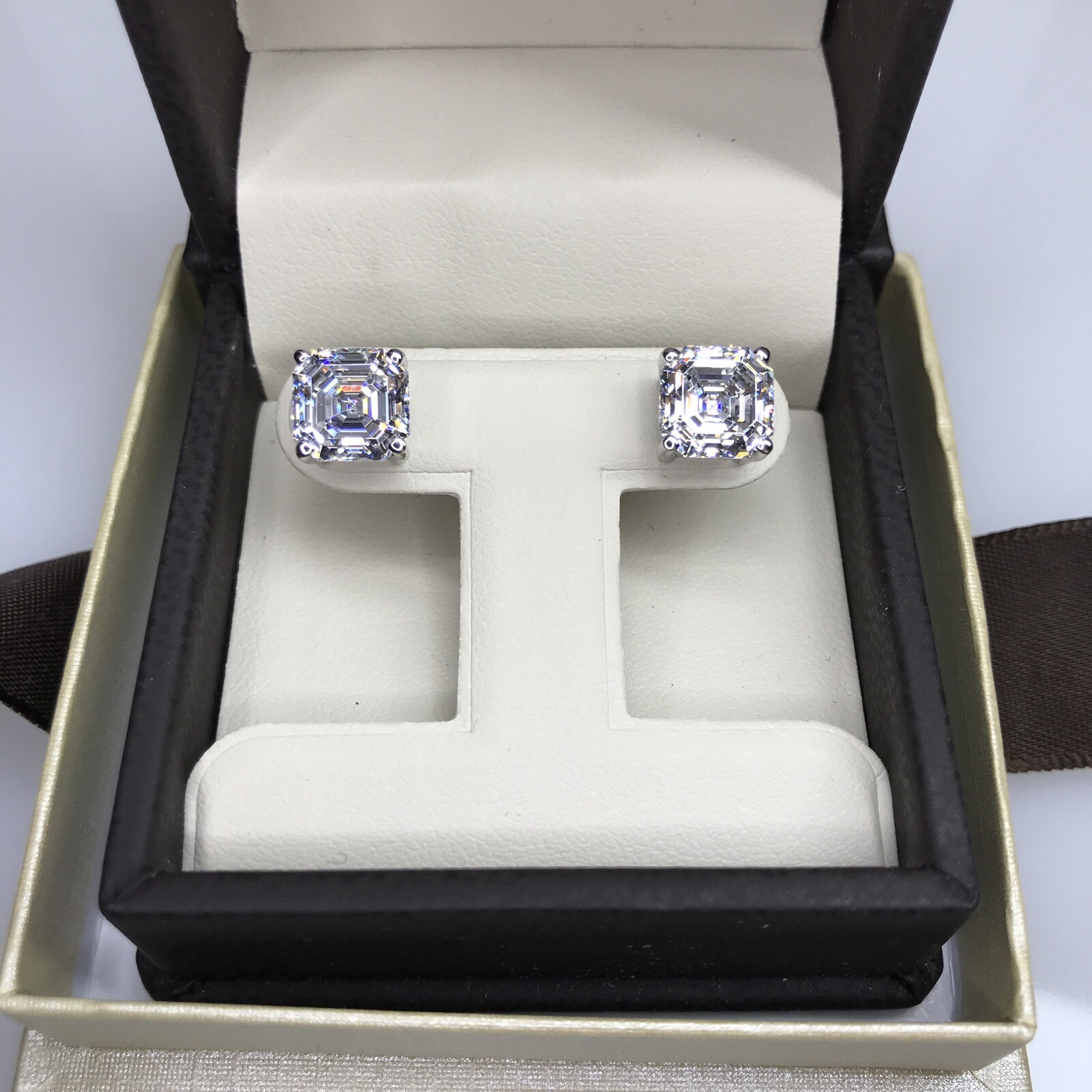 5CT Asscher Princess Square Cut Diamond Earrings Man Made 14k Solid Gold