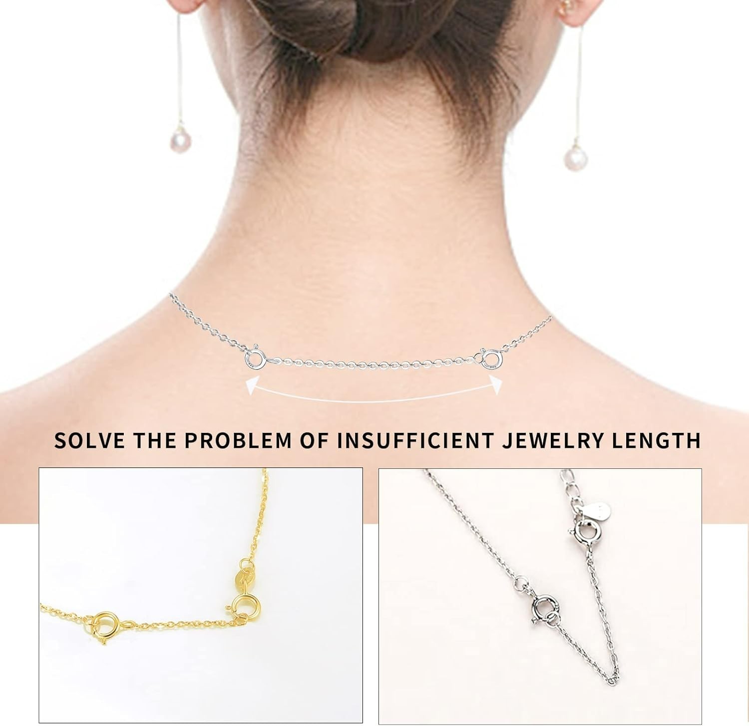 3 Pcs 925 Sterling Silver Necklace Extender, Durable Chain Extenders, Necklac…