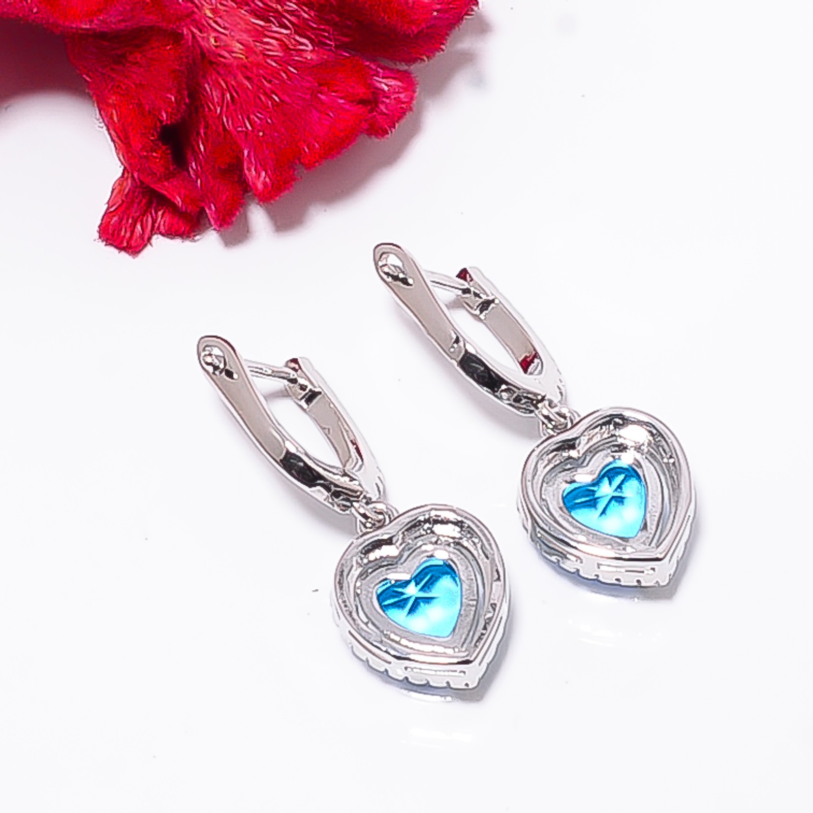 Blue Topaz & Cz 925 Sterling Silver Heart Earring 1.10″ E15708