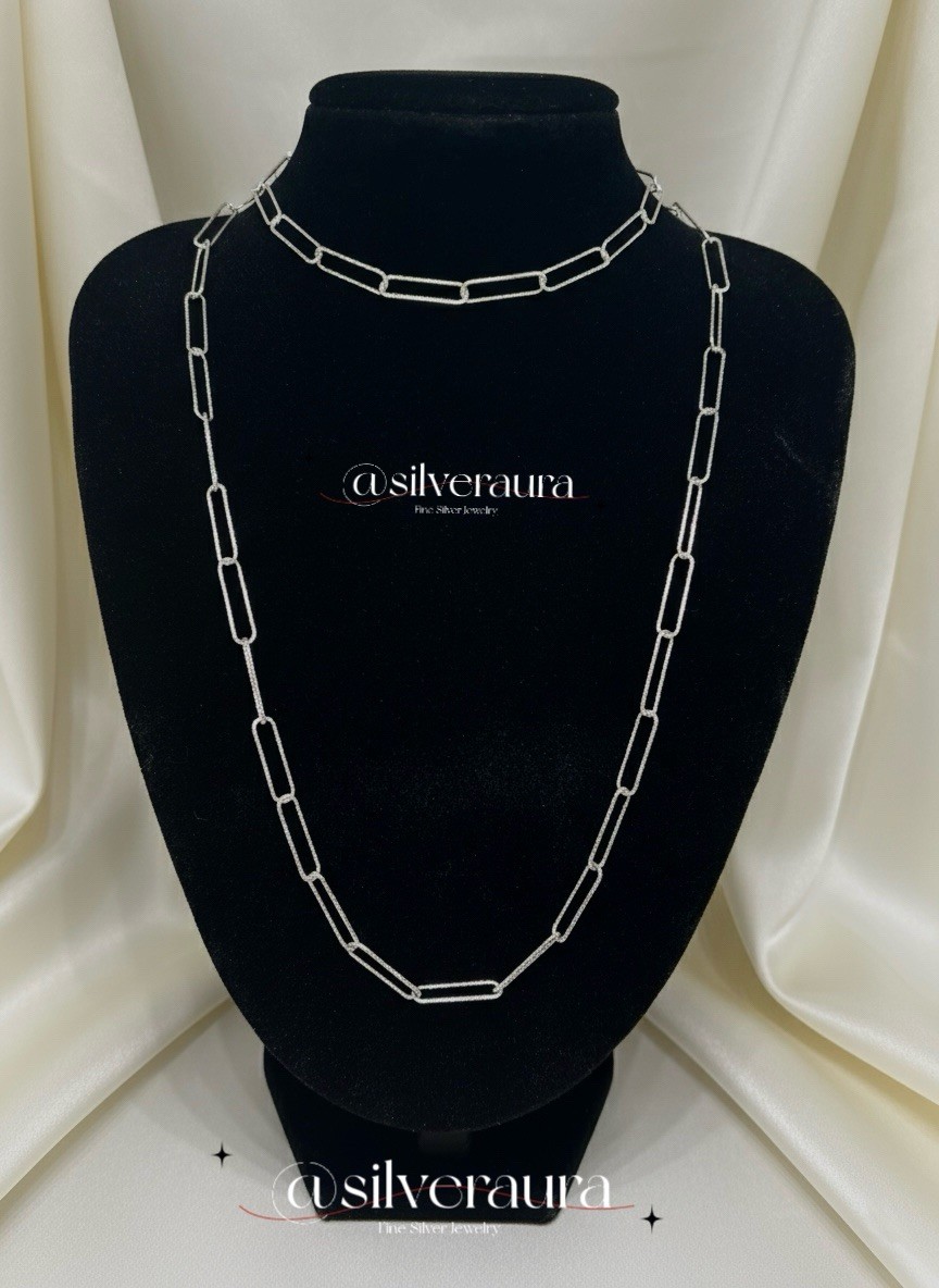 ✨ 925 Silver Paperclip Chain Necklace & Bracelet Set ✨ (7” bracelet)