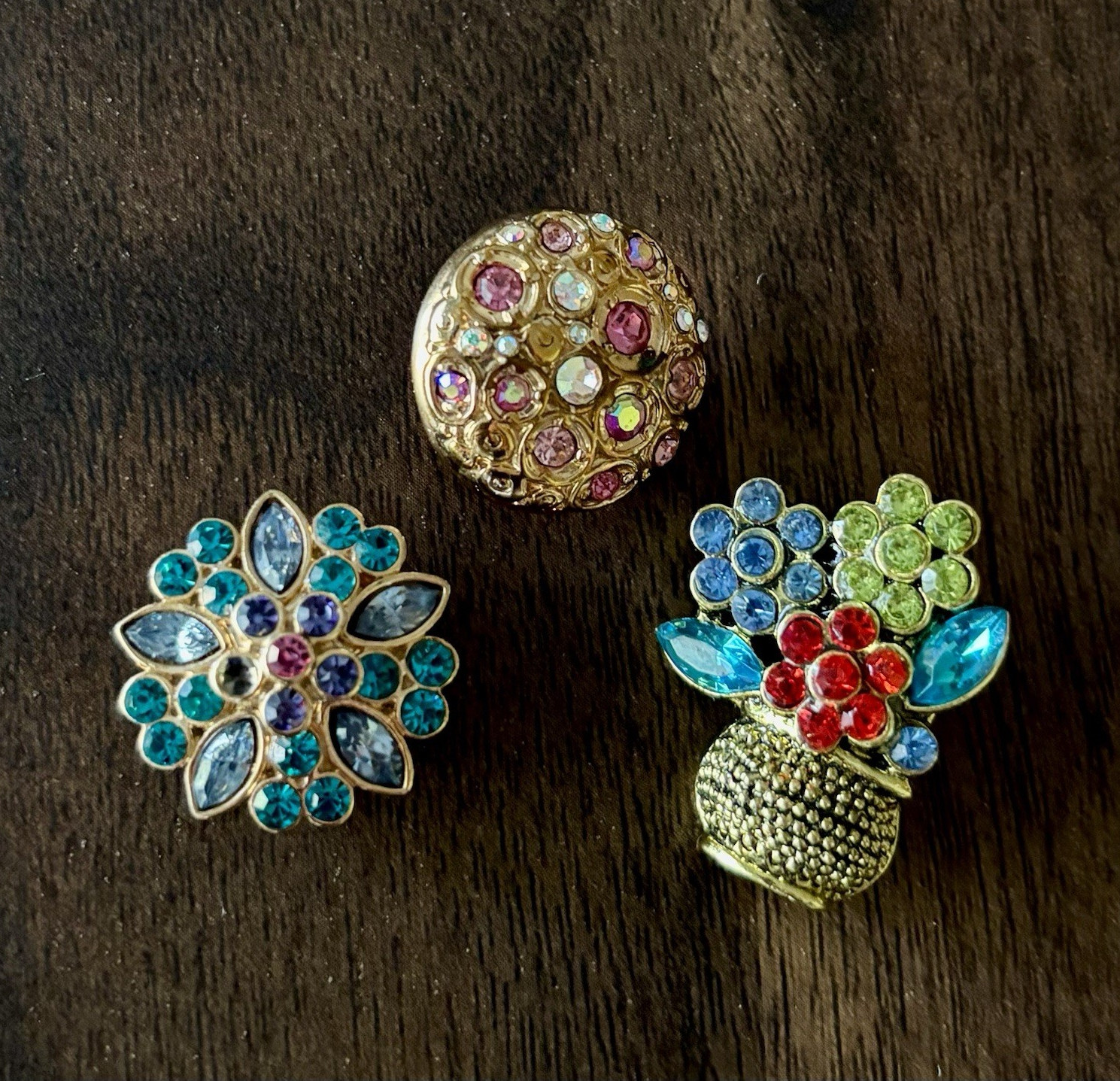 Ginger Snaps Lot 3 Gold Tone Colorful Floral Rhinestone Snap Jewelry