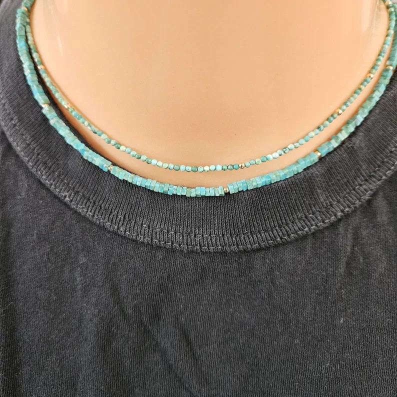 Genuine Turquoise Choker Necklace Healing Waterproof Layering Women Neck Jewelry