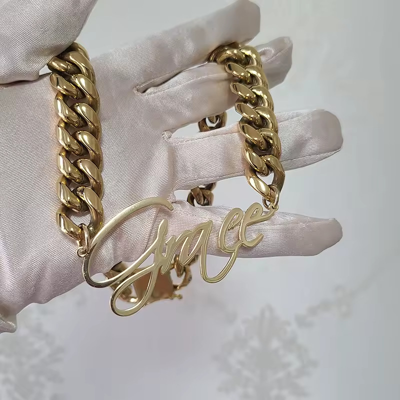 Custom Name 12mm Cuban Chain Extra Thick Jewelry Flashy Rose Gold Silver Gold