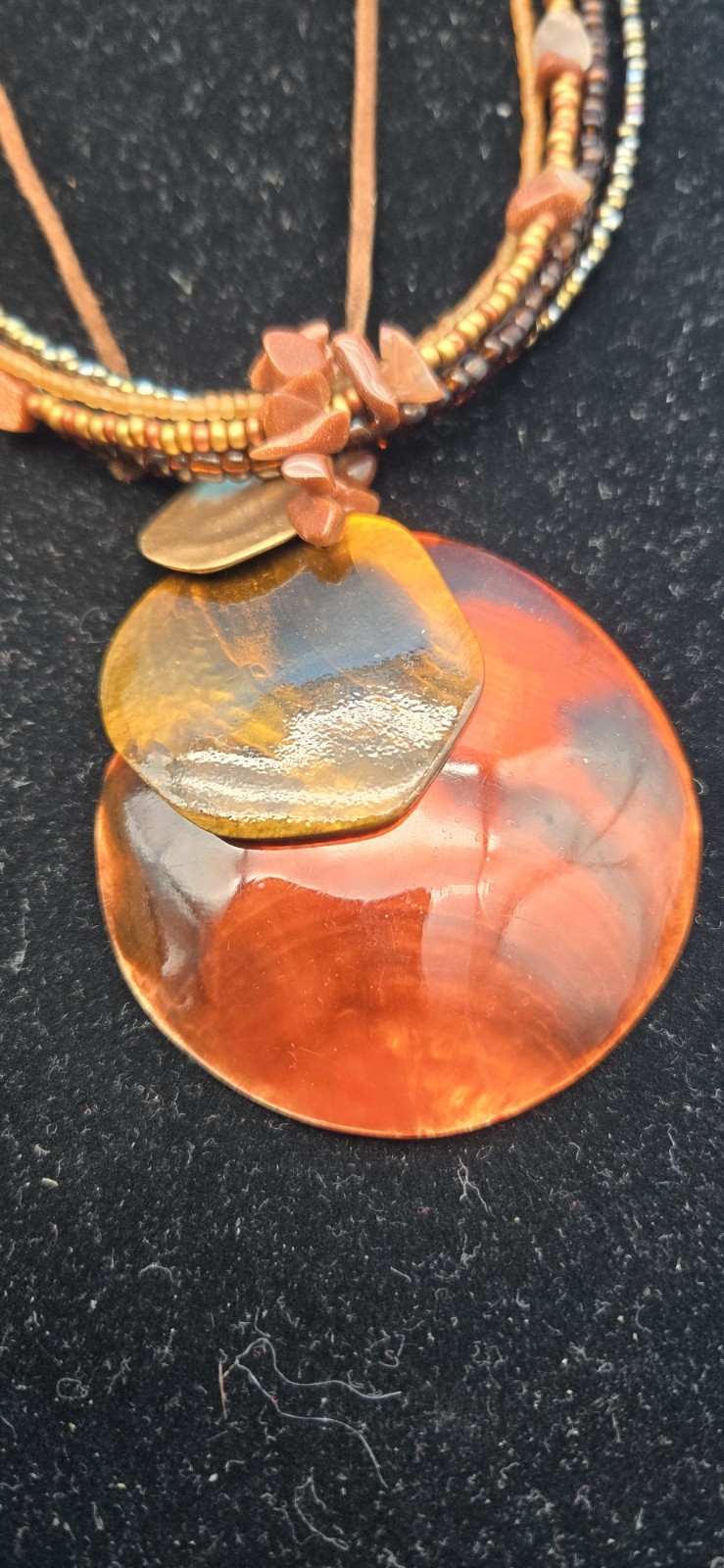 NWT Chicos 20″ Shoshana Beaded Necklace W/Detachable Faux Shell & Metal Pendant