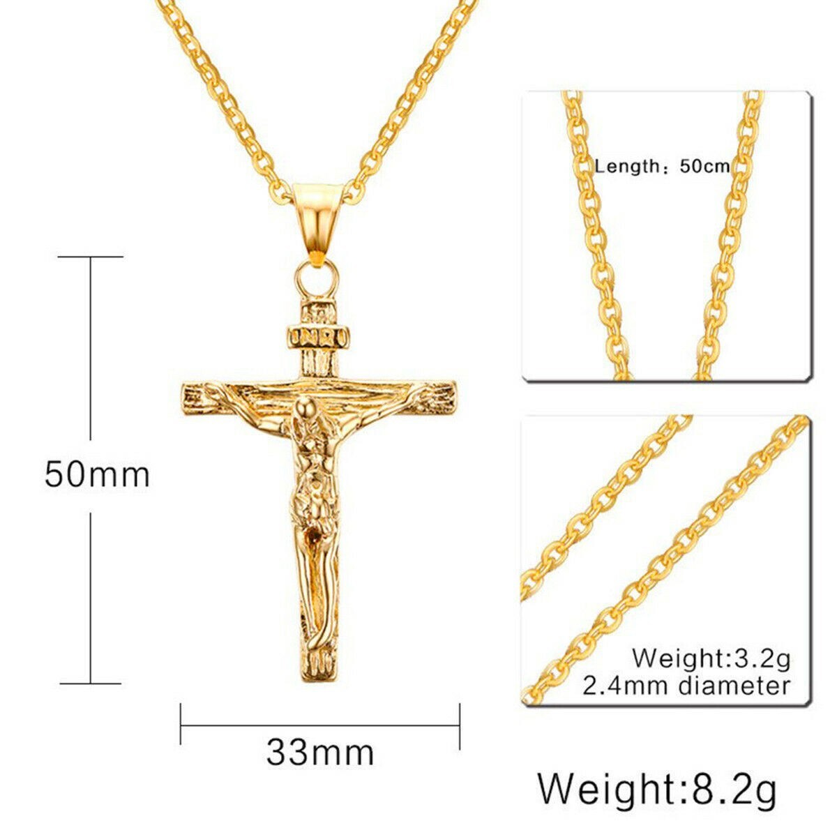 Stainless Steel Jesus Christ Crucifix Cross Pendant Chain Necklace For Men Women