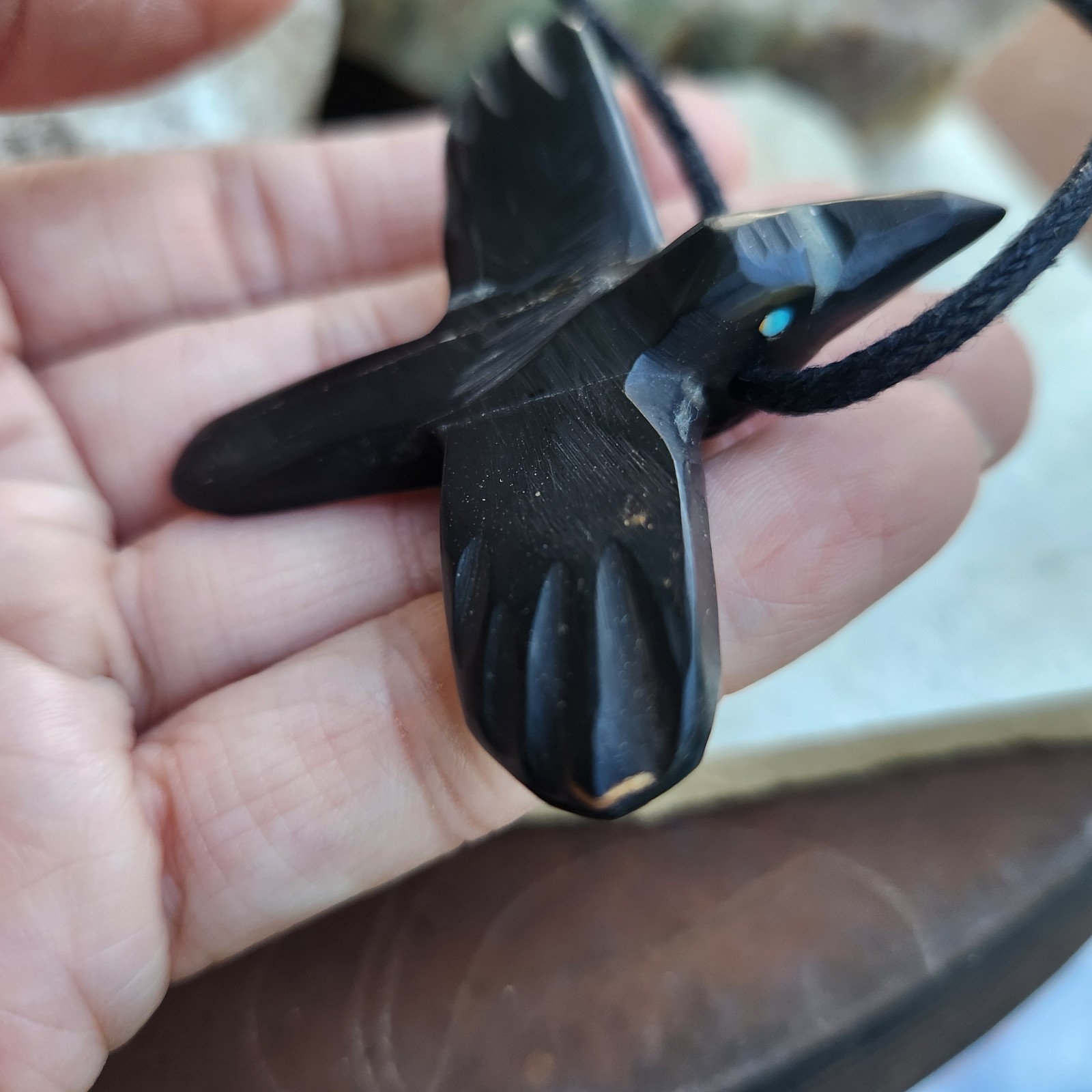 Southwest Handmade Matt Mitchell Jet Raven / Crow necklace