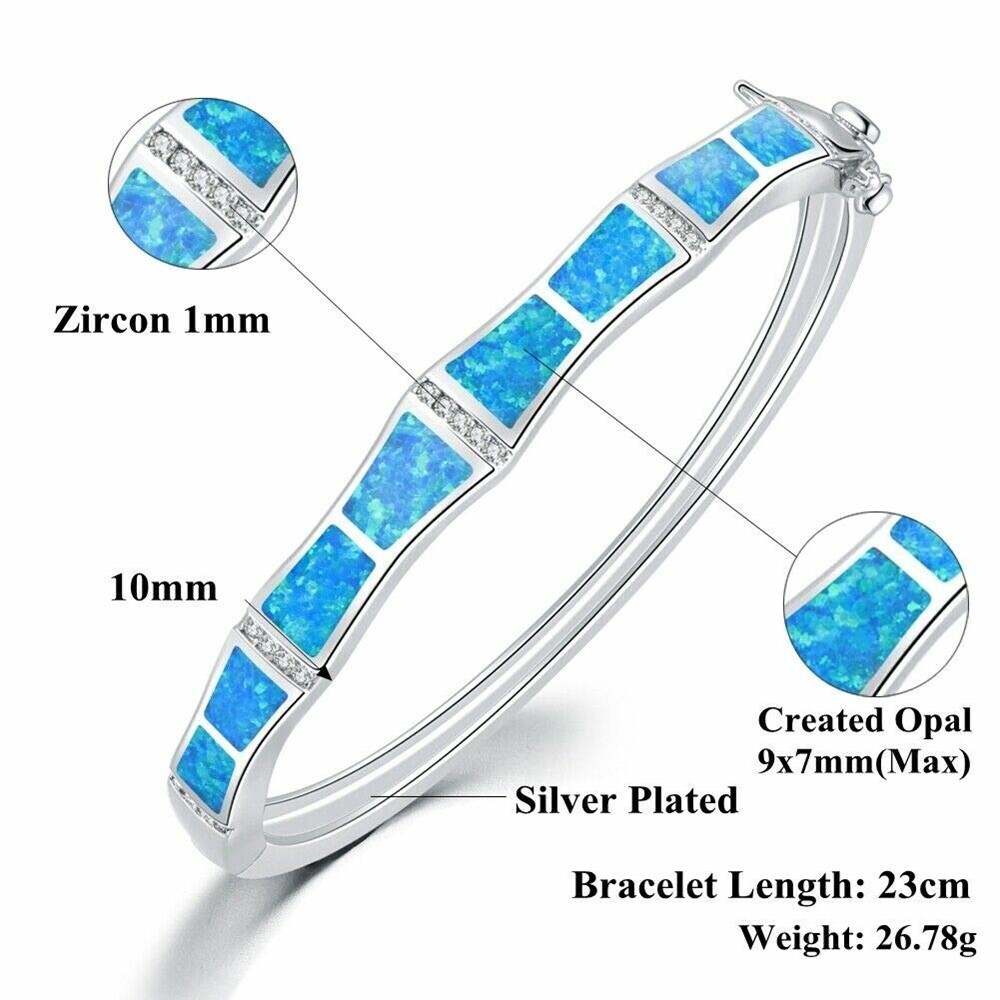 Hawaii Blue Opal Bar Cuff Bangles 925 Sterling Sliver Jewelry For Women Girls