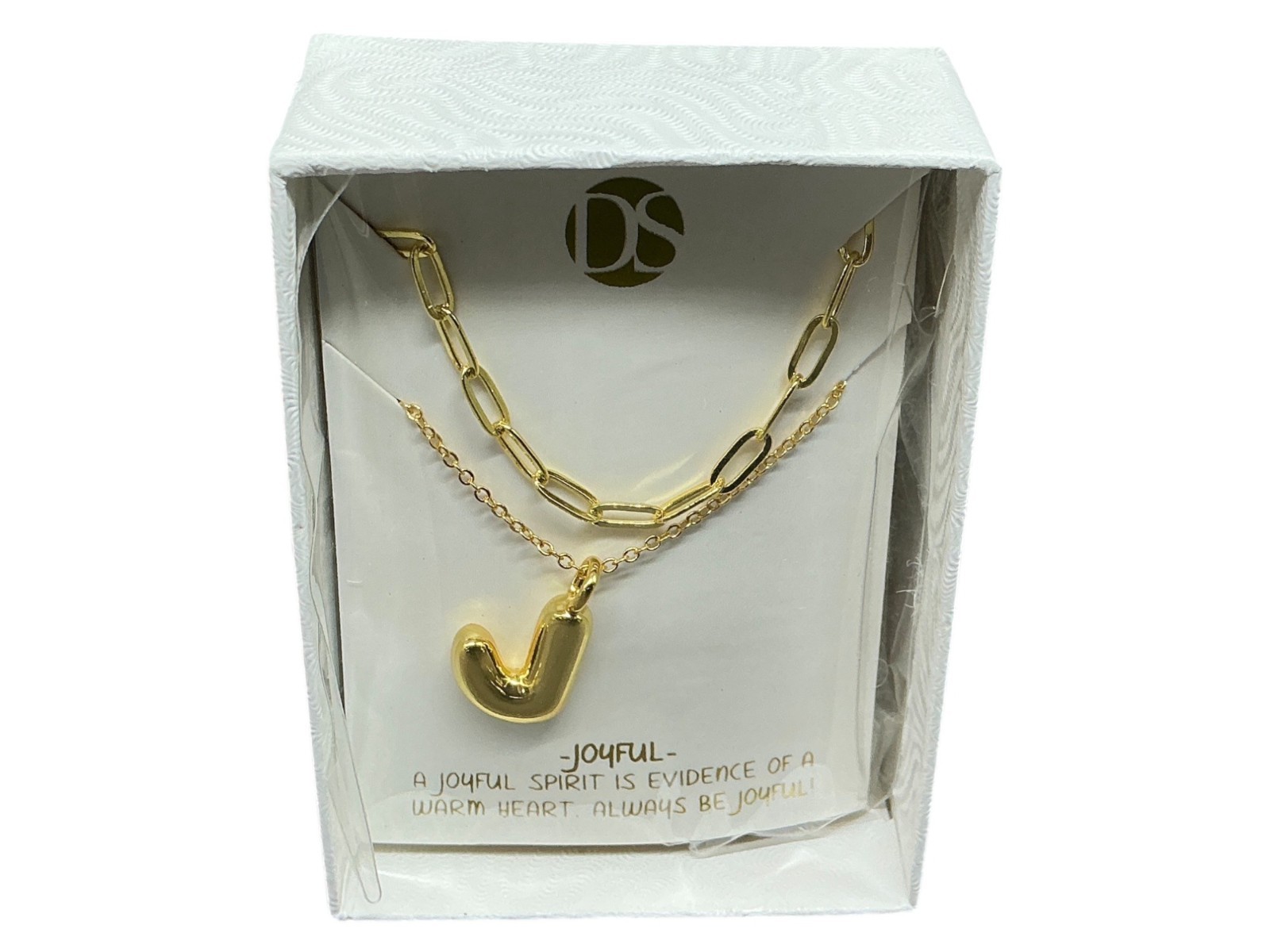 DS Bubbly Initial Letter & Clip Chain Layering Necklace Set Gold tone Letter J