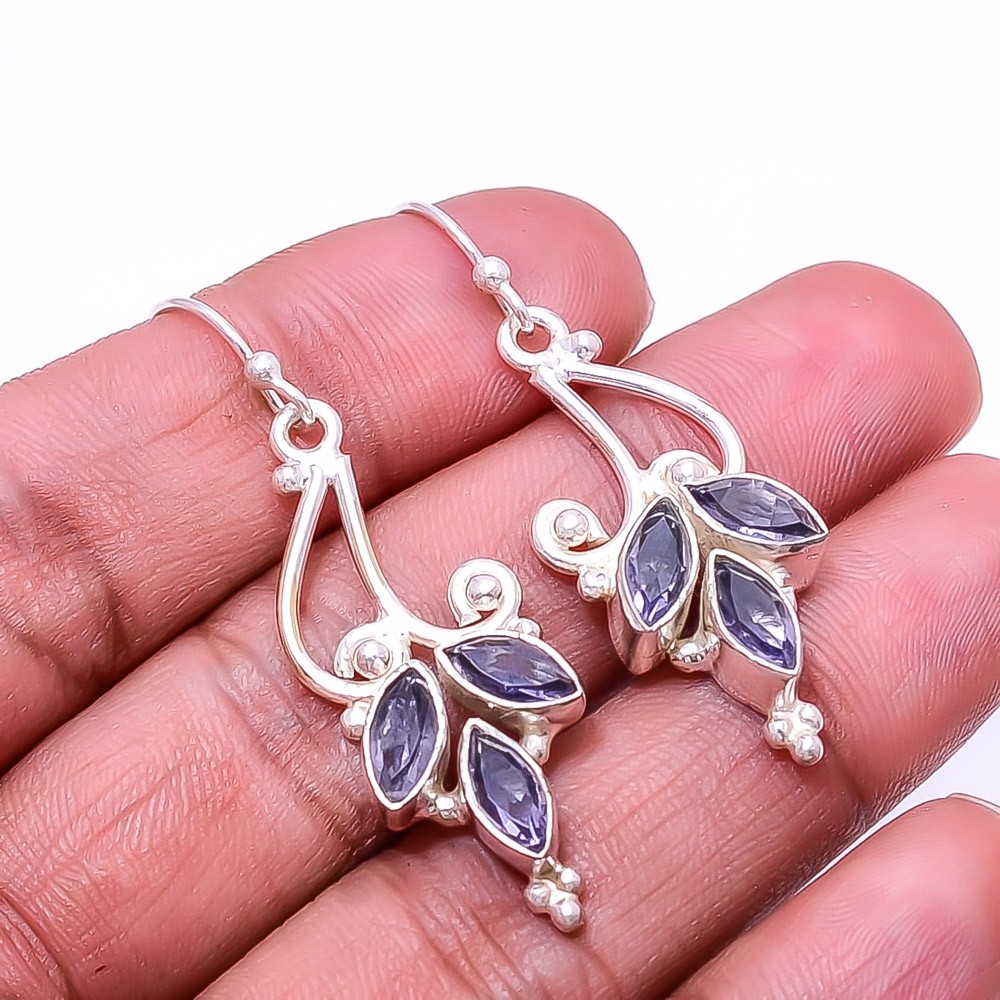 Iolite Multi Collet 925 Sterling Silver Earring 1.95″ E19, Christmas Gift