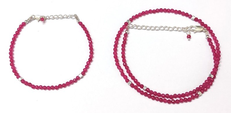 Beautiful pink Jade Silver Filled Faceted Round Gemstone Beaded Necklaces 18”