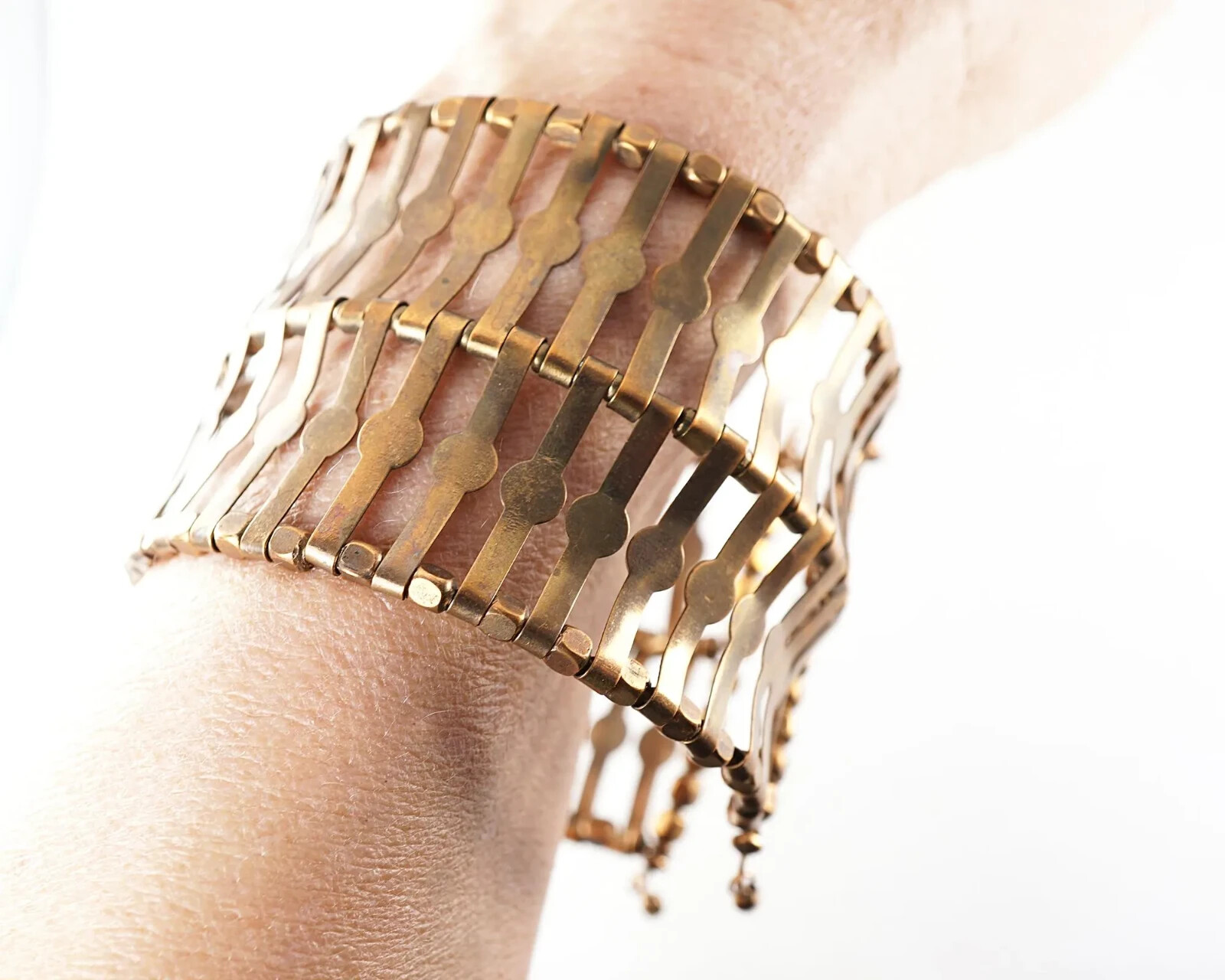 Solid Brass Wide Cuff Bracelet Boho Hippie Artisan Statement 2″ Wide