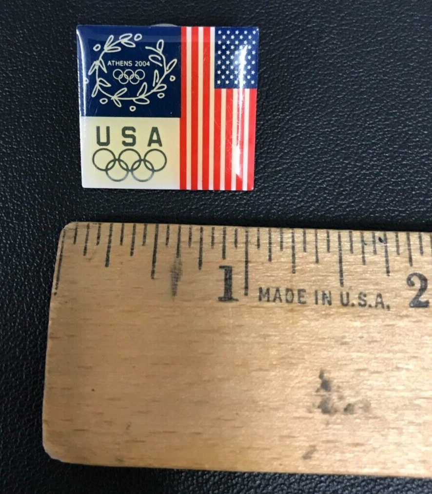 2004 VTG Olympic Games Team USA Souvenir Pin 1″ Summer Athens USA Flag w/Backer!