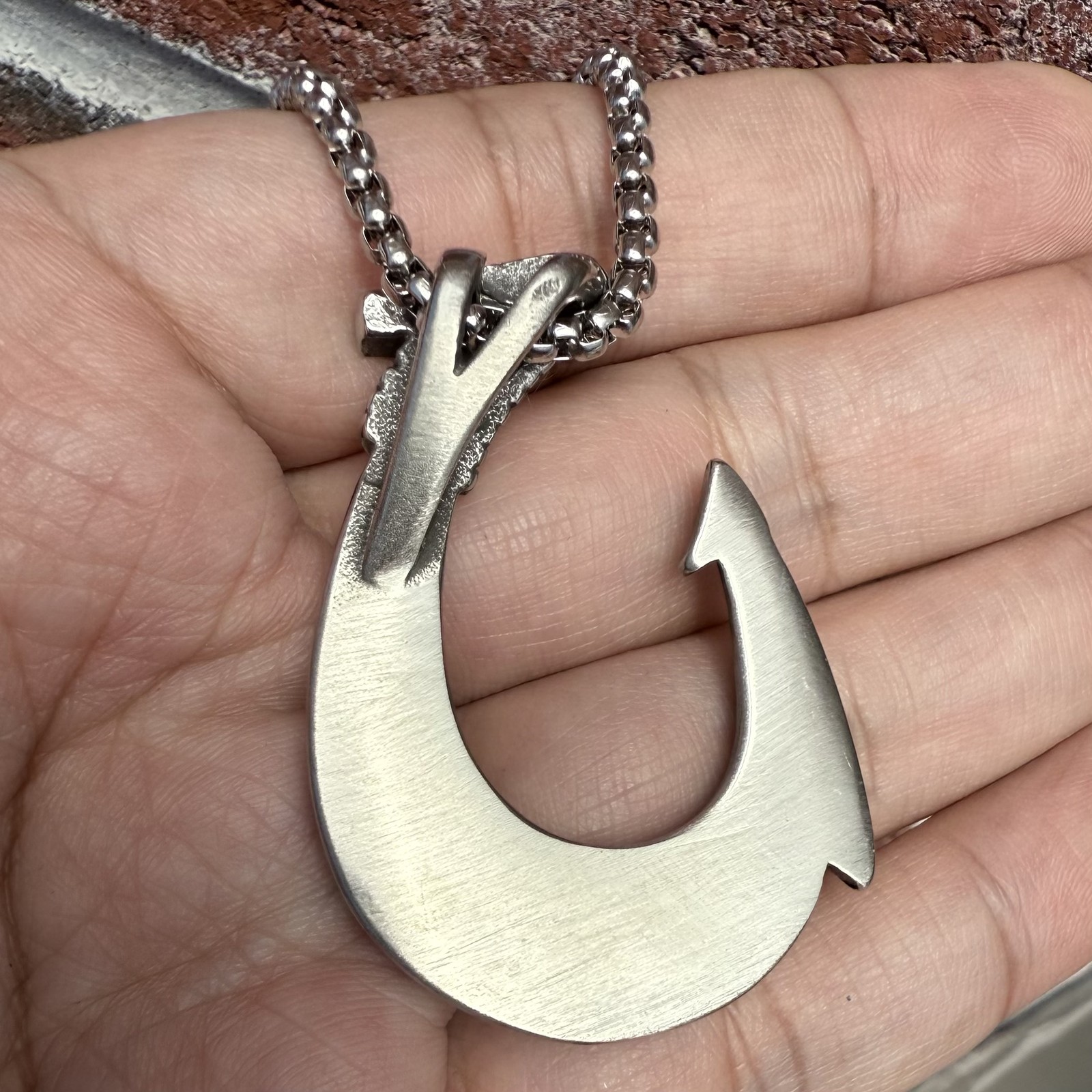 SMITH Mens Stainless Steel Hawaii Hawaiian Fish Hook Pendant Necklace For Men