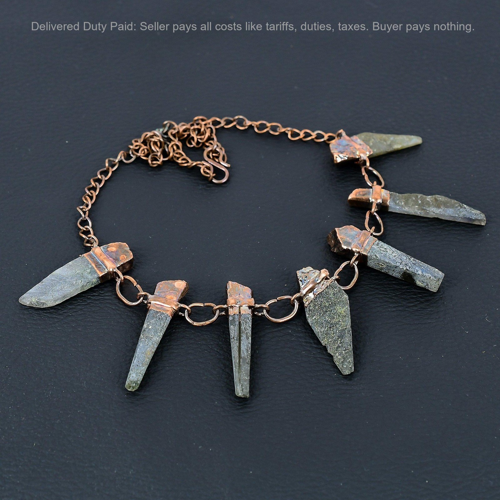 Copper Labradorite Rough Stone Art Deco New Electroformed Chain Necklace Jewelry