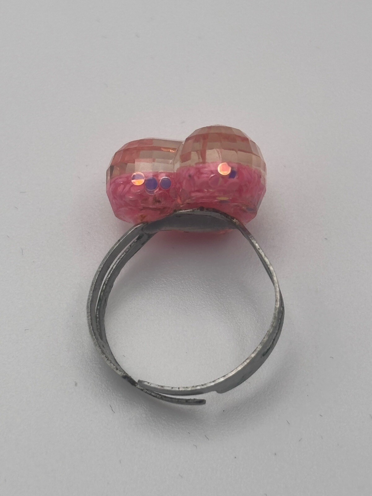 Pink Sparkly Reflective Plastic 3D Heart Ring Adjustable Size 5