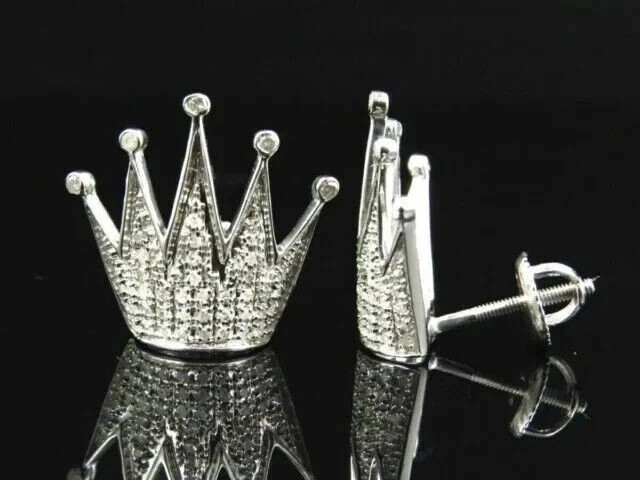 2.34Ct Round Simulated Diamond King Crown Stud Earrings 14k White Gold Plated