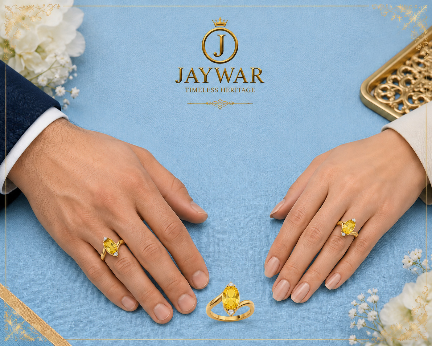 Jaywar Adjustable Yellow Sapphire Ring Unisex 3-15 Ratti Gold Tone