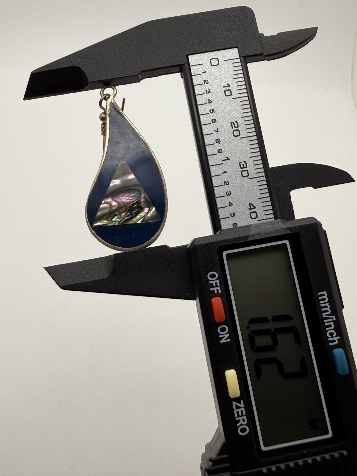 Vintage Teardrop Dangle Hook Earrings Black & Silver Tone Abalone Shell Inlay