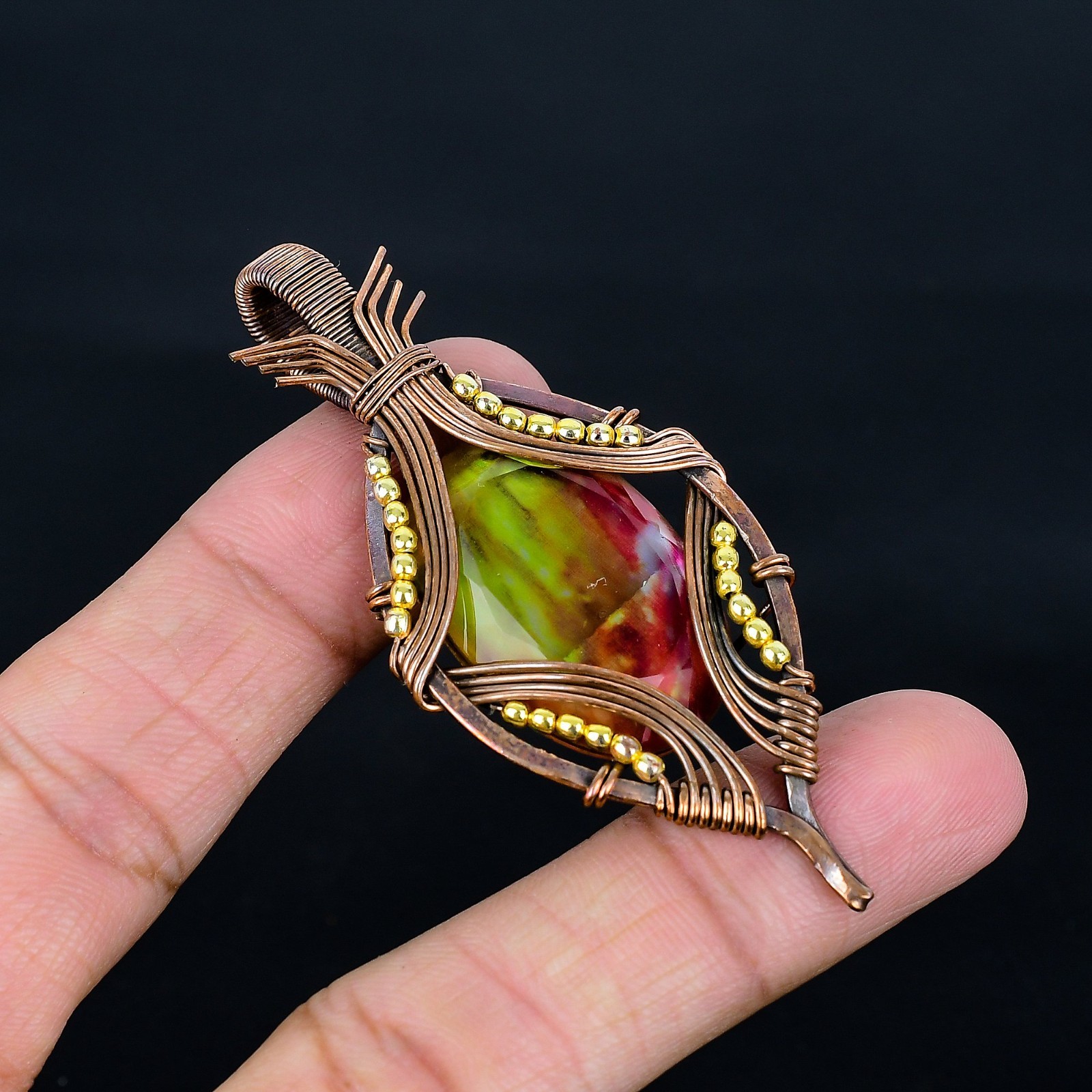Ammolite Handmade Gemstones Copper Wire Wrap Pendant Jewelry For Thanksgiving