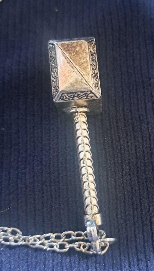 Silvertone Superhero Comic Thor Hammer Pendant Medium Length 19in