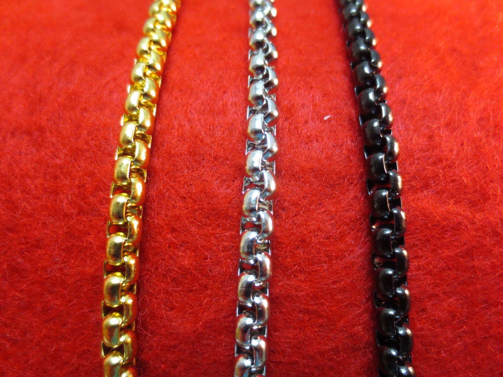16″-60″ 4MM GOLD-SILVER-BLACK PLATED STAINLESS STEEL SMOOTH BOX ROPE CHAIN
