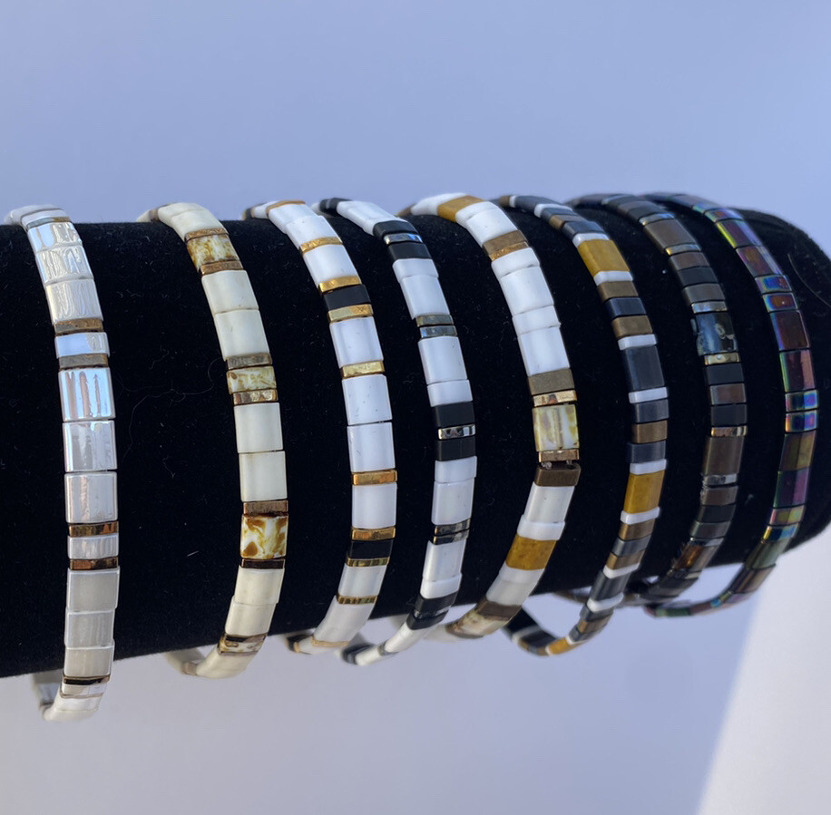 Miyuki Tila bracelet boho Japanese glass tile stackable minimal USA