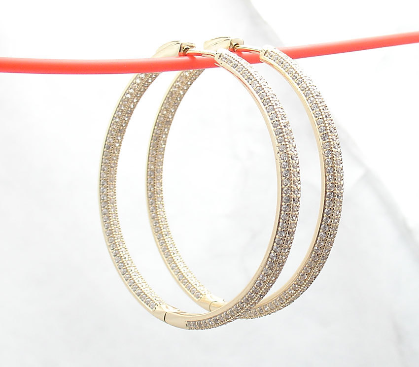 1.75″ Inside Out Pave Diamonique CZ Hoop Earrings 14K Yellow Gold Plated Silver