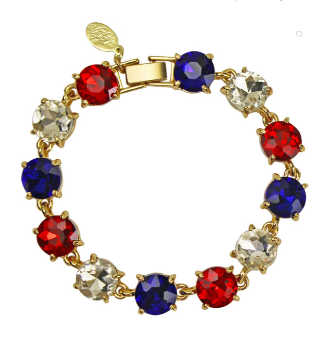 Kirks Folly Spirit of Freedom Foldover Bracelet Red White Blue Gold tone 7 in