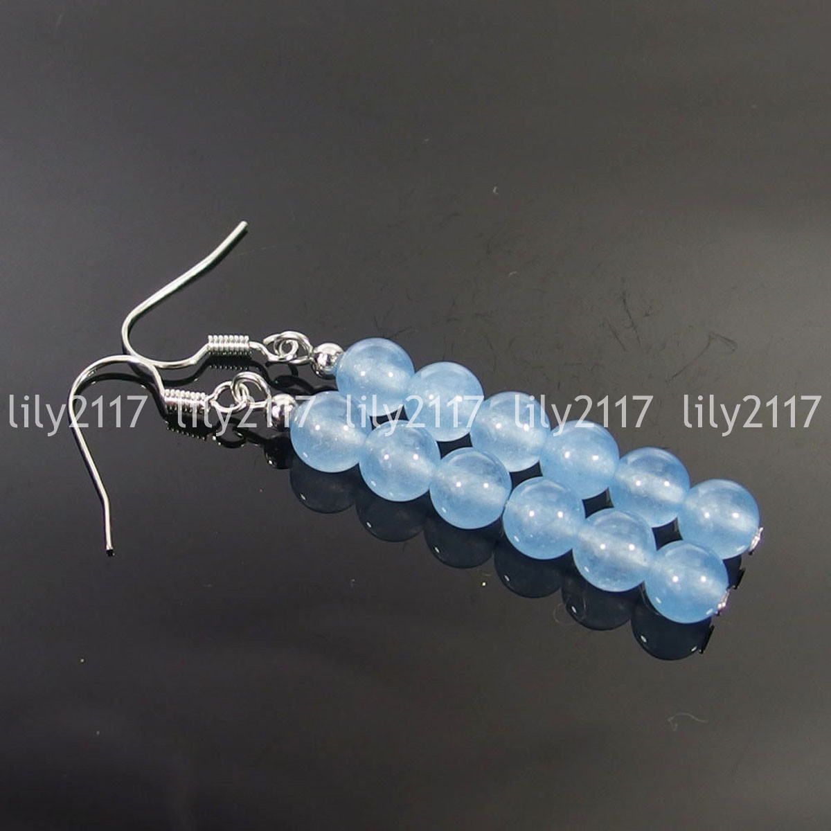 Natural 6-10mm assorted Jade Gemstone Round beads 925 Silver Hook Dangle Earring