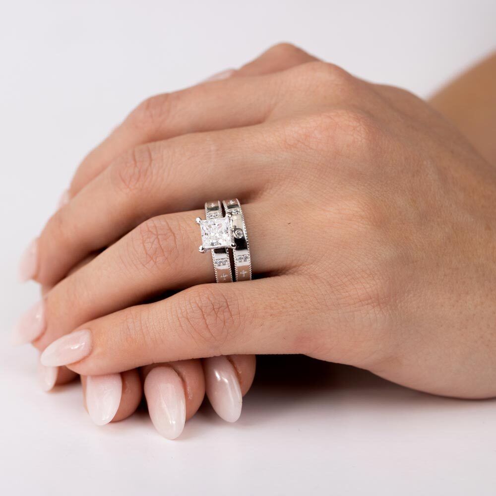 925 STERLING SILVER CROSS PRINCESS CENTER RING LAB SIMULATED FLAWLESS DIAMONDS
