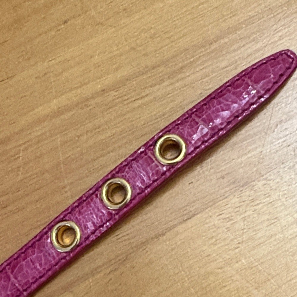 Miu Miu Pink Crackle Leather Bracelet Gold Buckle Heart Charm 6.5-7.5″