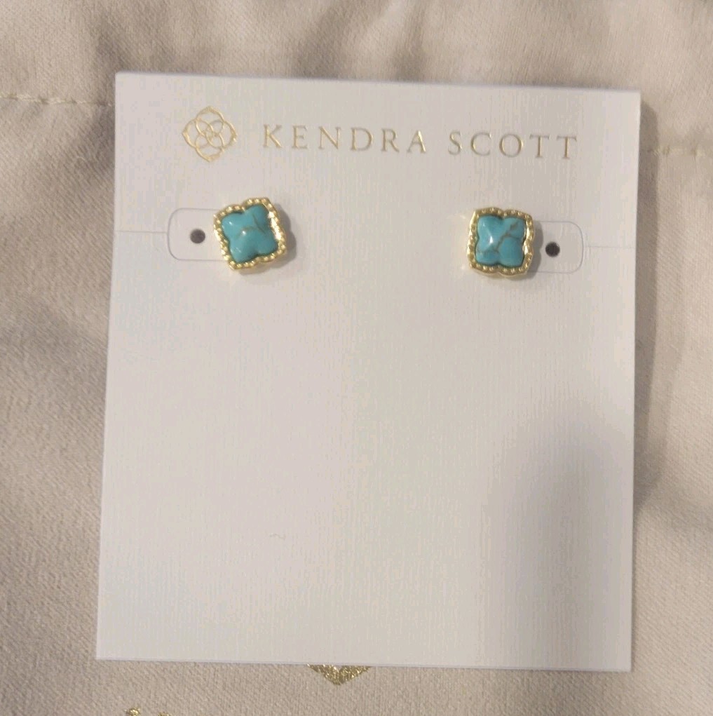 Kendra Scott Mallory Stud Earrings Gold Turquoise Magnesite NWT Pouch