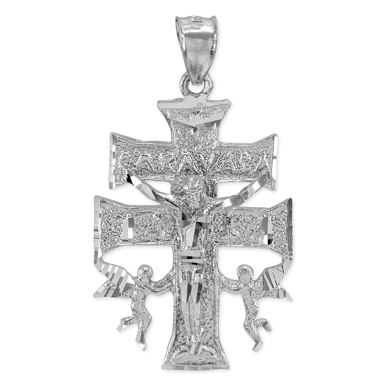 Gold Caravaca Crucifix Double Cross with Angels Crucifix Pendant