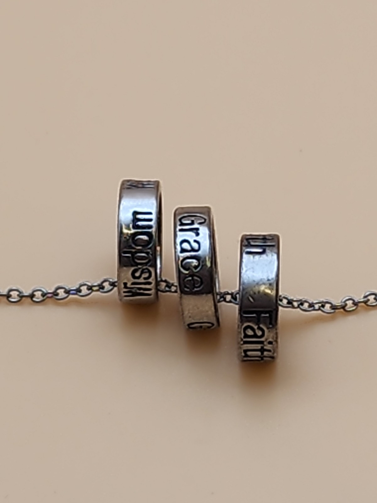 Vtg ATI CN Signed Faith Wisdom Grace Rings Necklace Silver Tone FREE $HIPPING!!