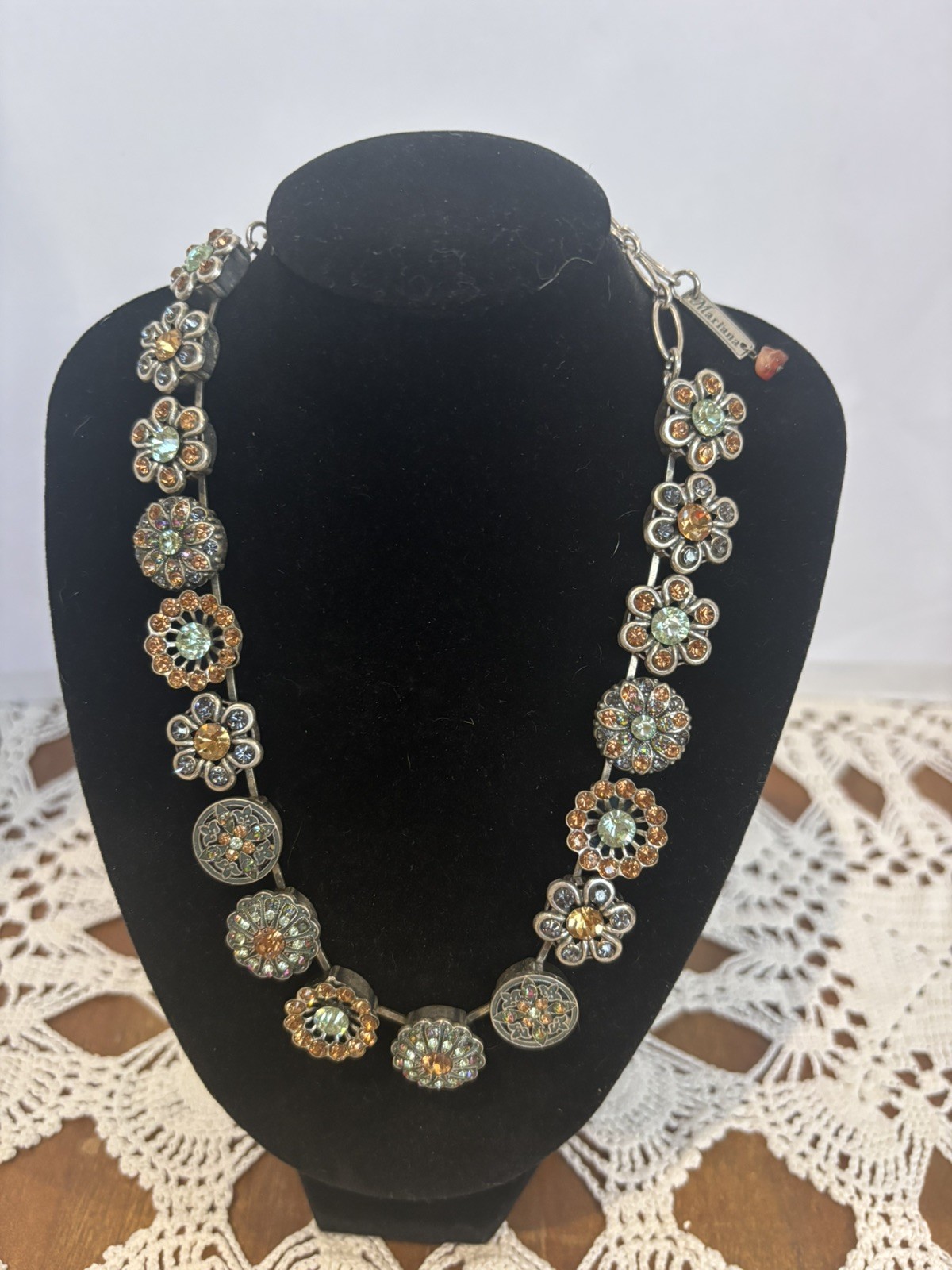 Mariana Necklace Austrian Crystal Choker Warm Fall Tones Silver Plate
