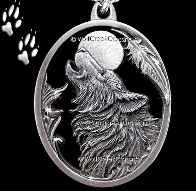 WOLF Howl MOON Necklace Pendant Stainless-Steel Male or Female Wildlife WOLVES!’