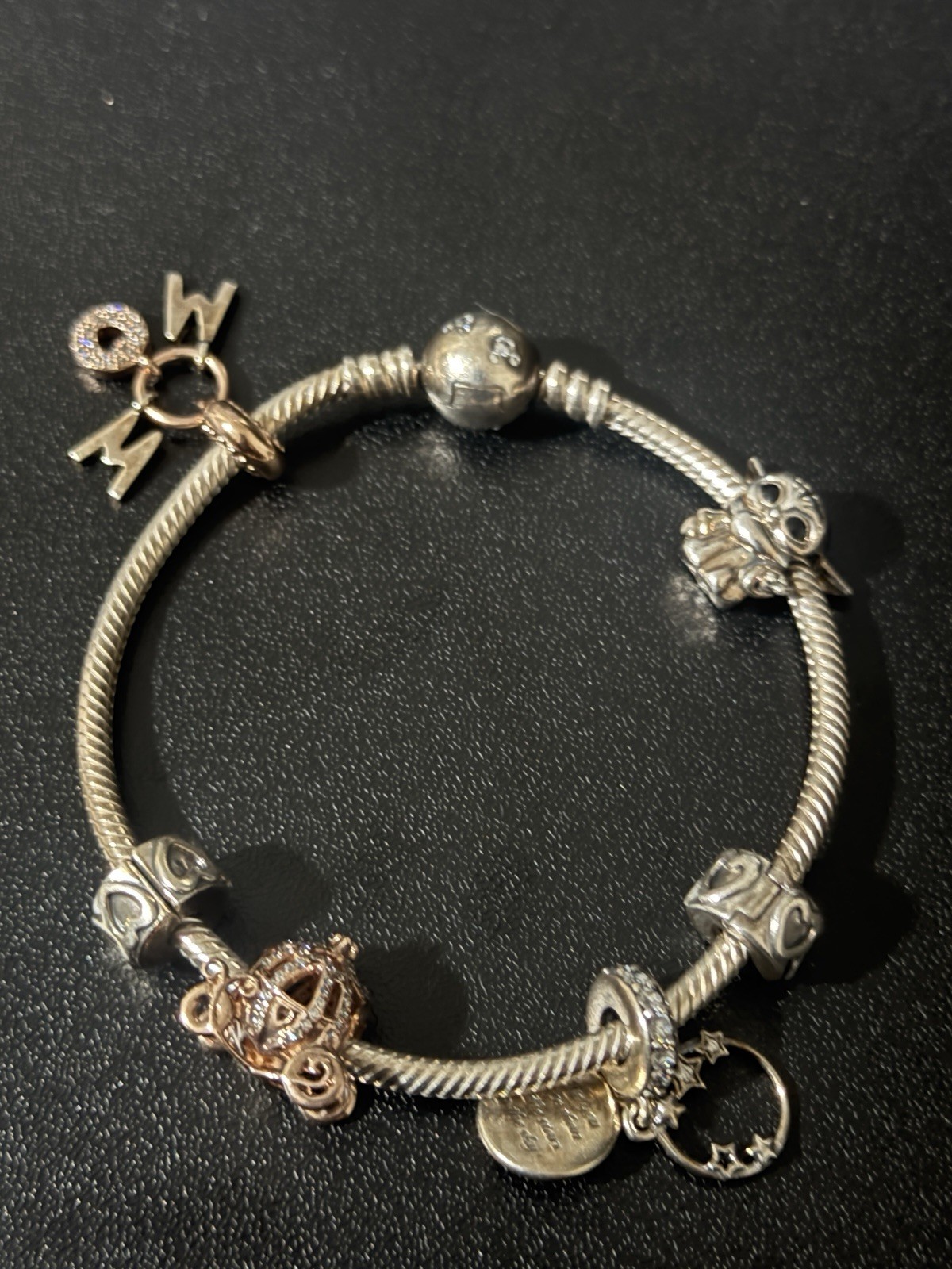 Pandora Custom 6 Pc. Disney Park Mickey Mouse Pave Clasp Charm Bracelet Set