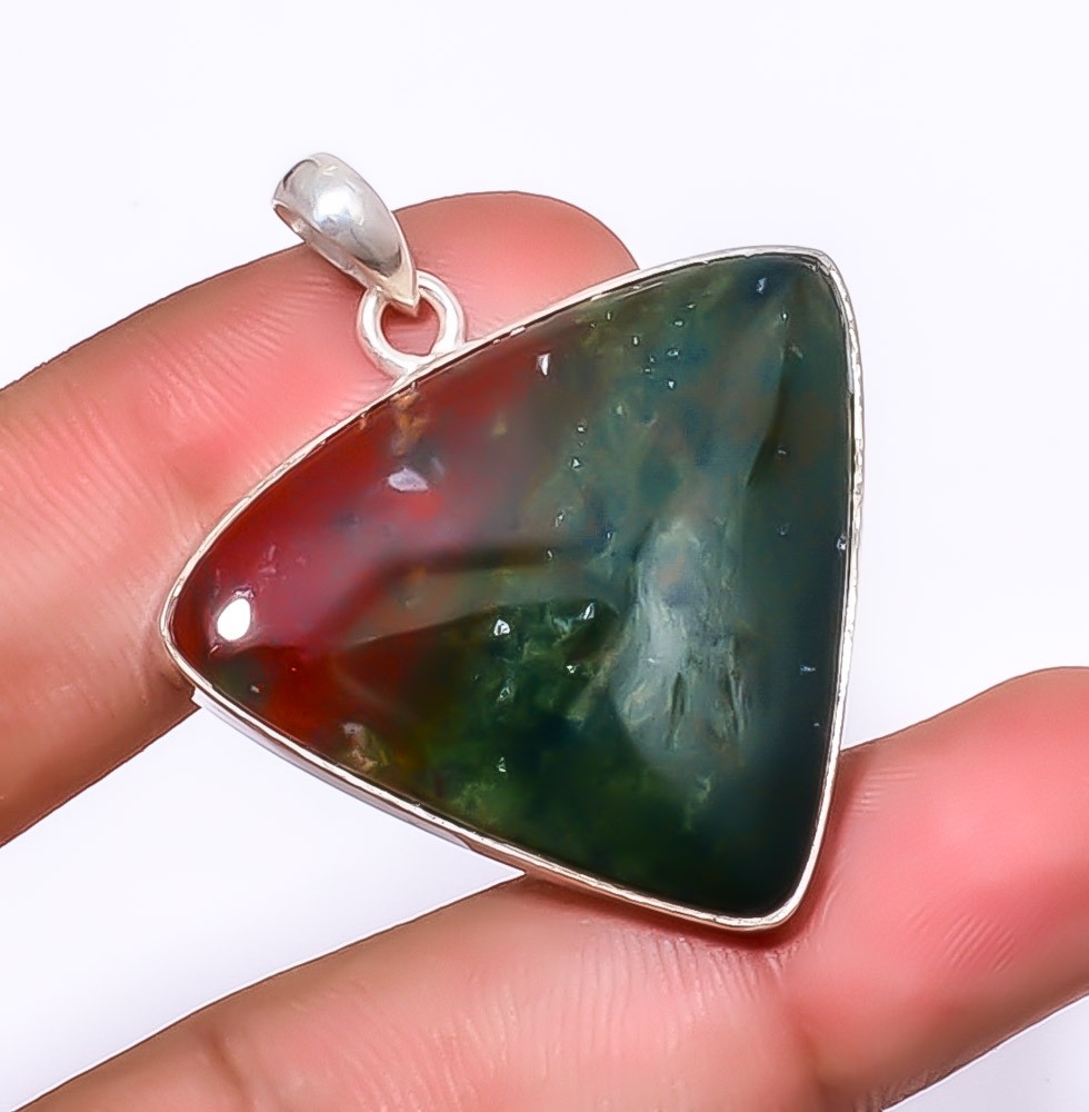 Bloodstone – Africa 925 Silver Plated Jewelry Pendant 1.79″ A363 Gift for her