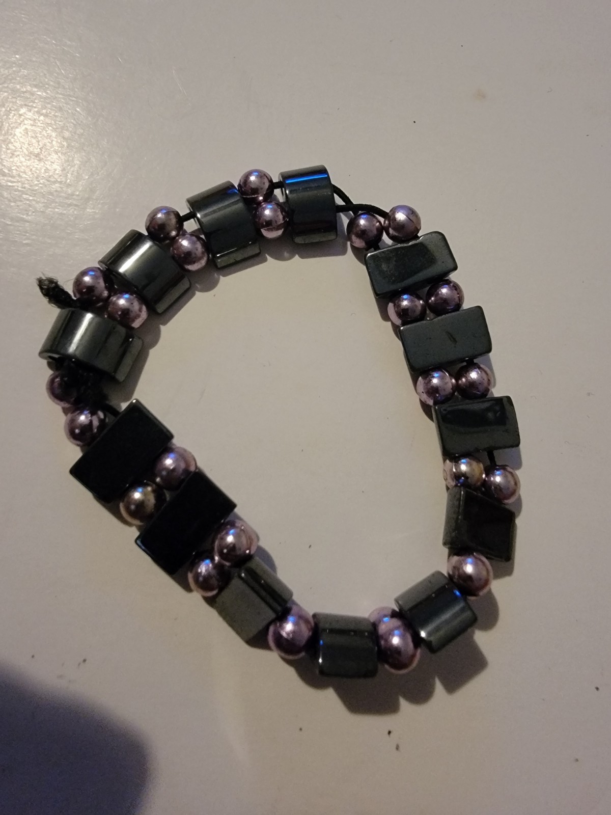 Women Black Purple Beaded Stretch Bracelet
