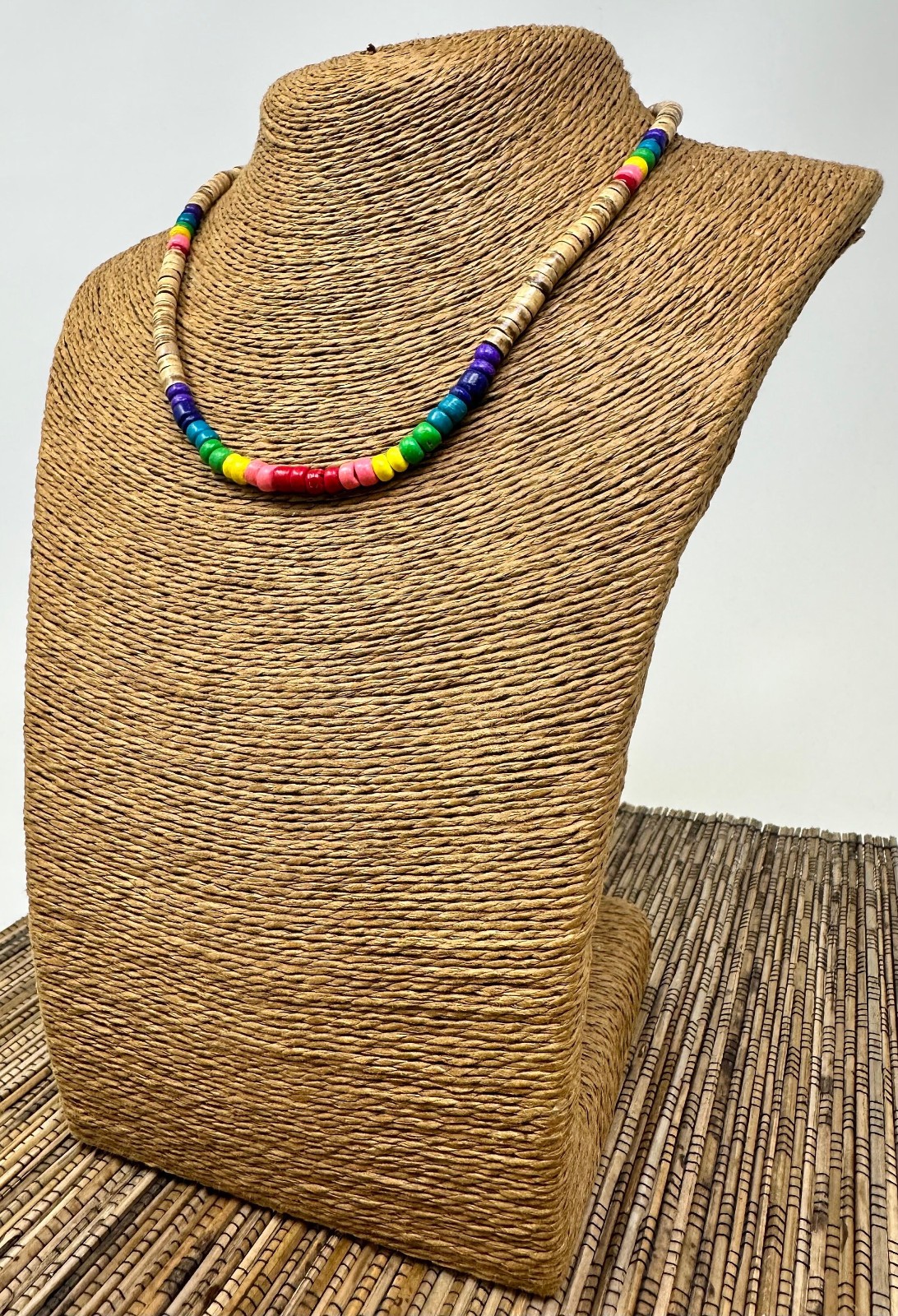 Handmade Rainbow Wooden Beaded Necklace LGBT Pride Unisex Beach Jewelry