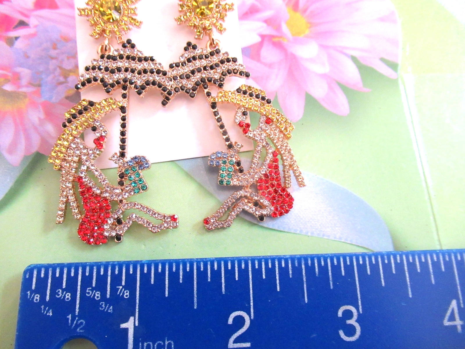 Designer Inspired Pool Party Beach Lady Drink Sun Dangle Earrings Crystal NWT